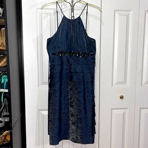 Navy layered chromatic Adrianna Papell cocktail dress size 10 women’s